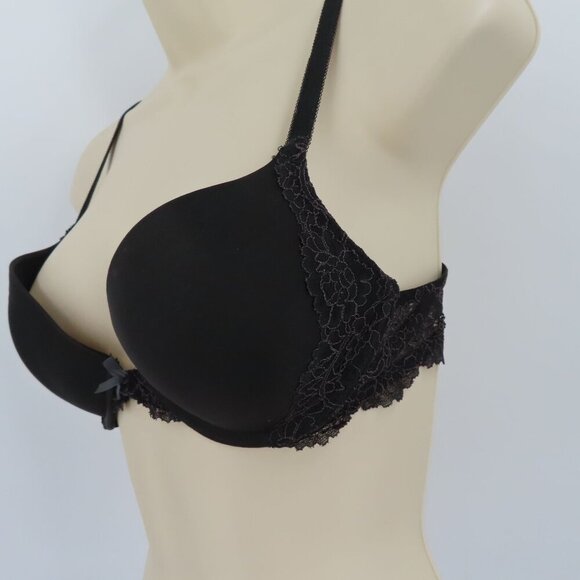 Victorias Secret 34B Dream Angels Push Up Black Lace Trim Bra Underwire Padded - Picture 5 of 14